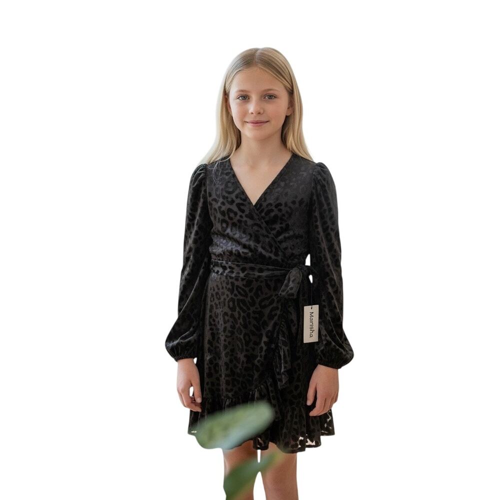 GB Girls Velvet Cheetah Black Knee Lenght Dress Size XL(16)